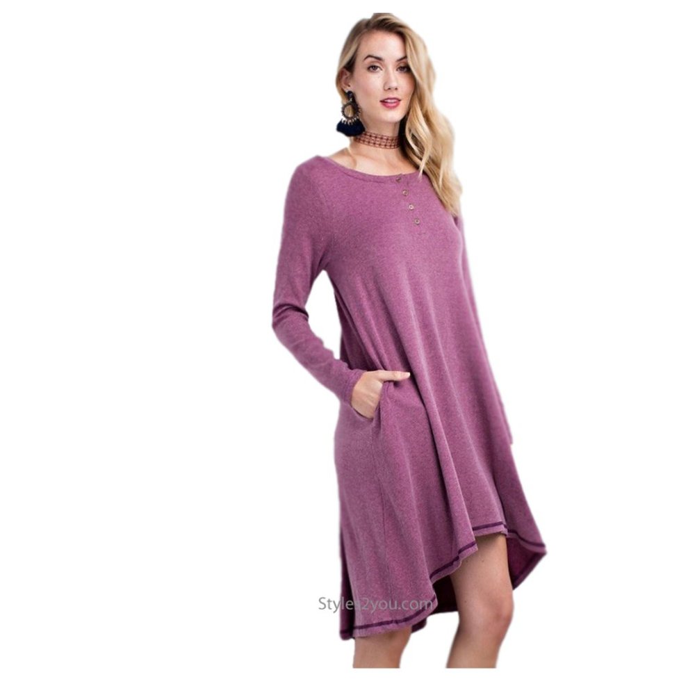 NWT Dear Shirt Dress With Pockets In Heather Plum Easel Clothing